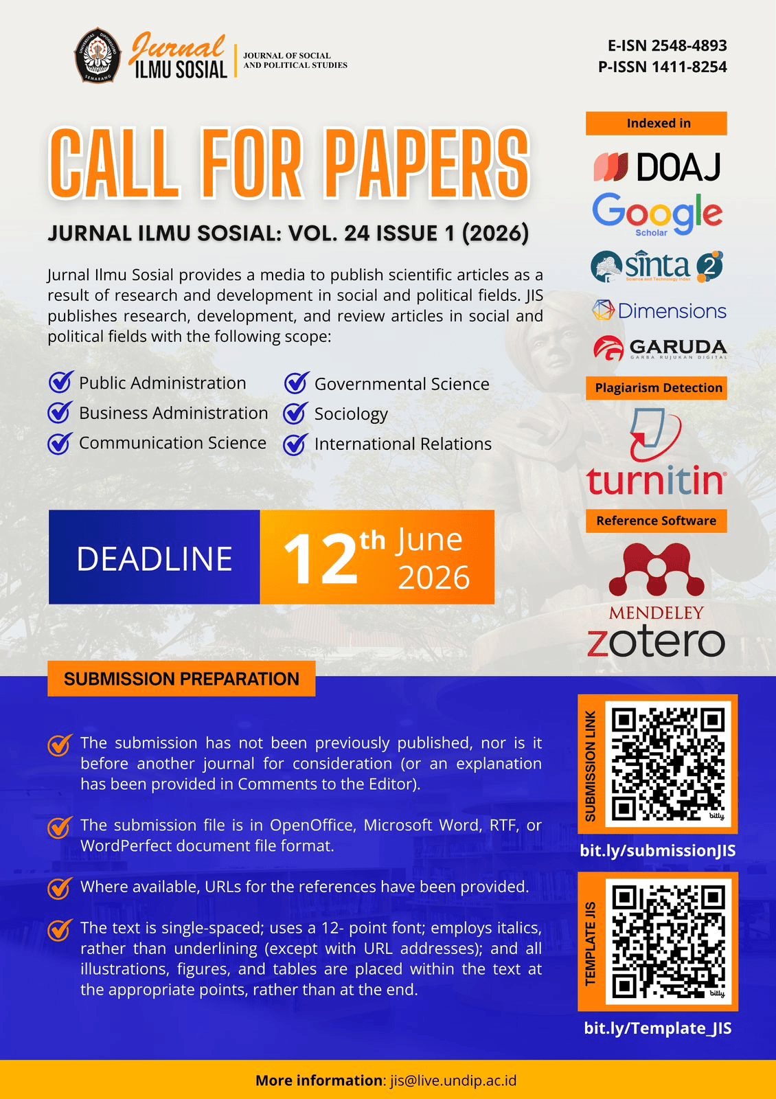 Call for Paper JIS Vol 24 Issue 1 2026